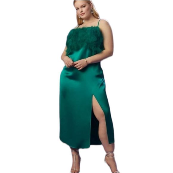 Eloquii Dresses & Skirts - 𝅺NWT Feather Bodice Satin Slip Dress
